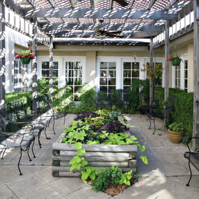 Beautiful secured courtyard. Memory Center residents have plenty of space to safely enjoy the outdoors.
